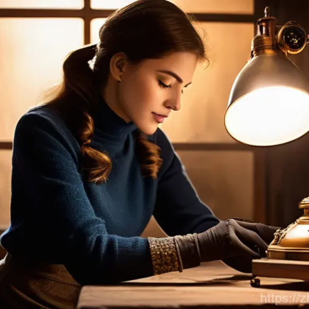 빈티지 조명 선택 가이드 - A young woman, elegantly dressed in stylish, modest casual wear, is meticulously browsing through a ...