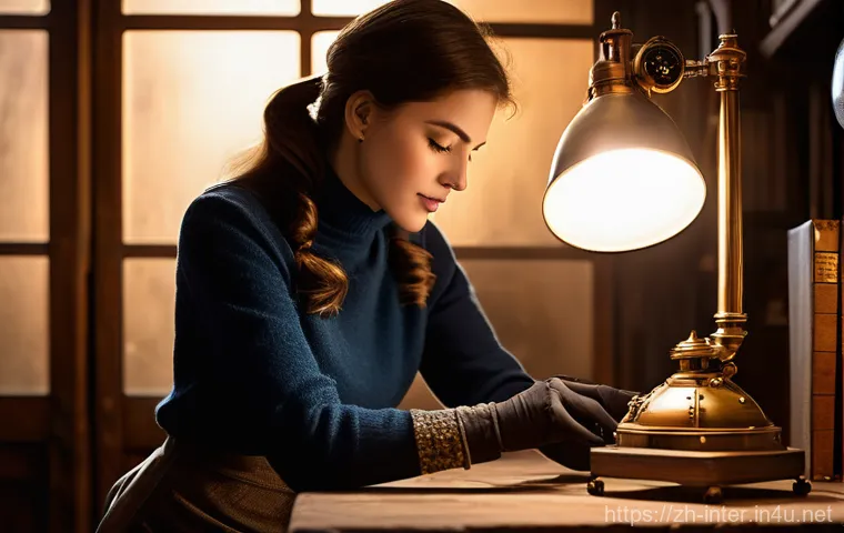 빈티지 조명 선택 가이드 - A young woman, elegantly dressed in stylish, modest casual wear, is meticulously browsing through a ...