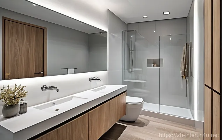 욕실 리모델링 꿀팁 - Prompt 1: Modern Smart Bathroom Oasis**