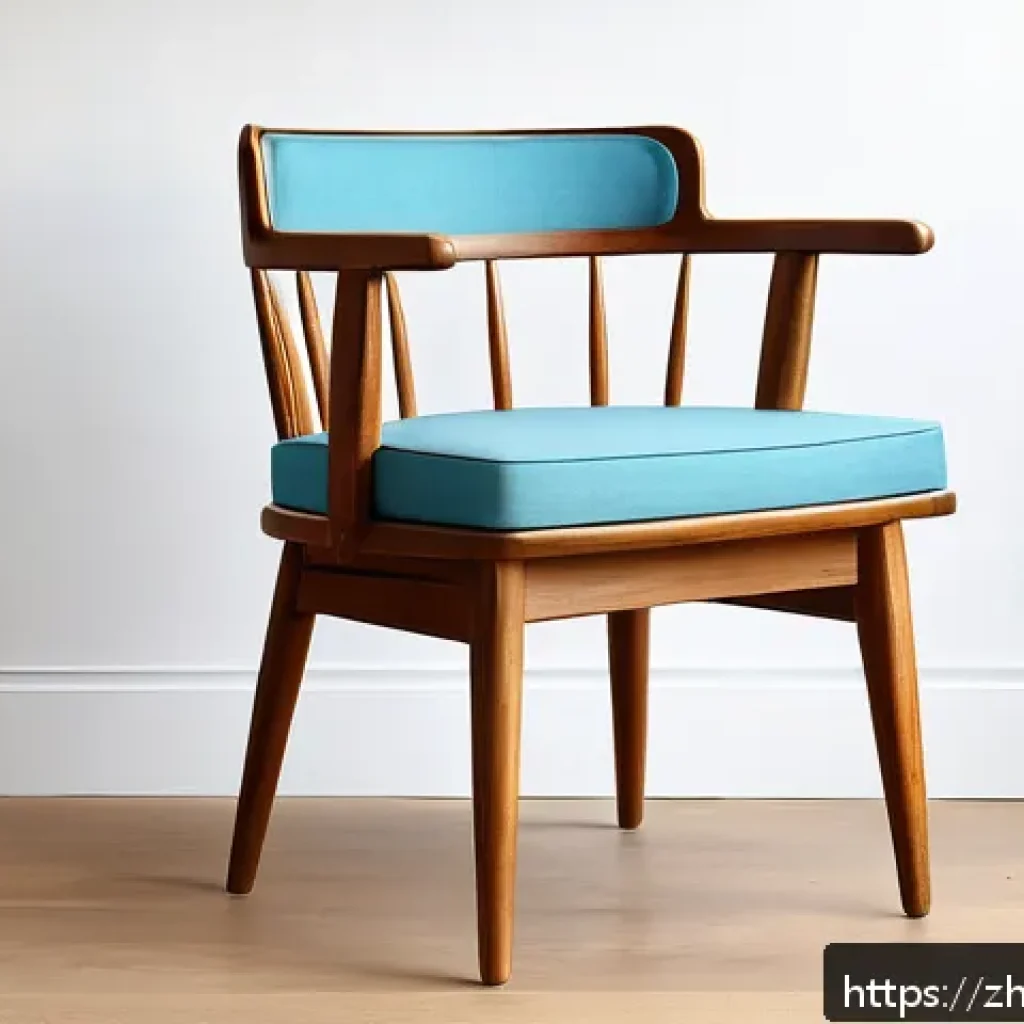리폼 가구 활용법 - A beautifully restored vintage wooden chair placed in a bright, modern study room. The chair feature...