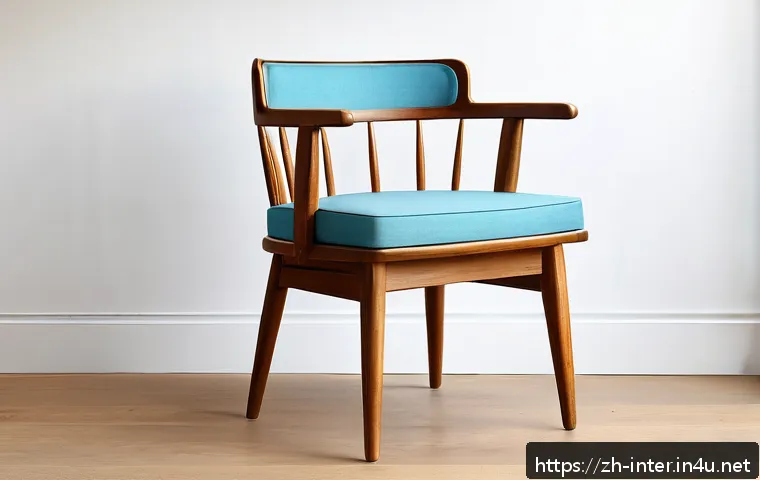 리폼 가구 활용법 - A beautifully restored vintage wooden chair placed in a bright, modern study room. The chair feature...